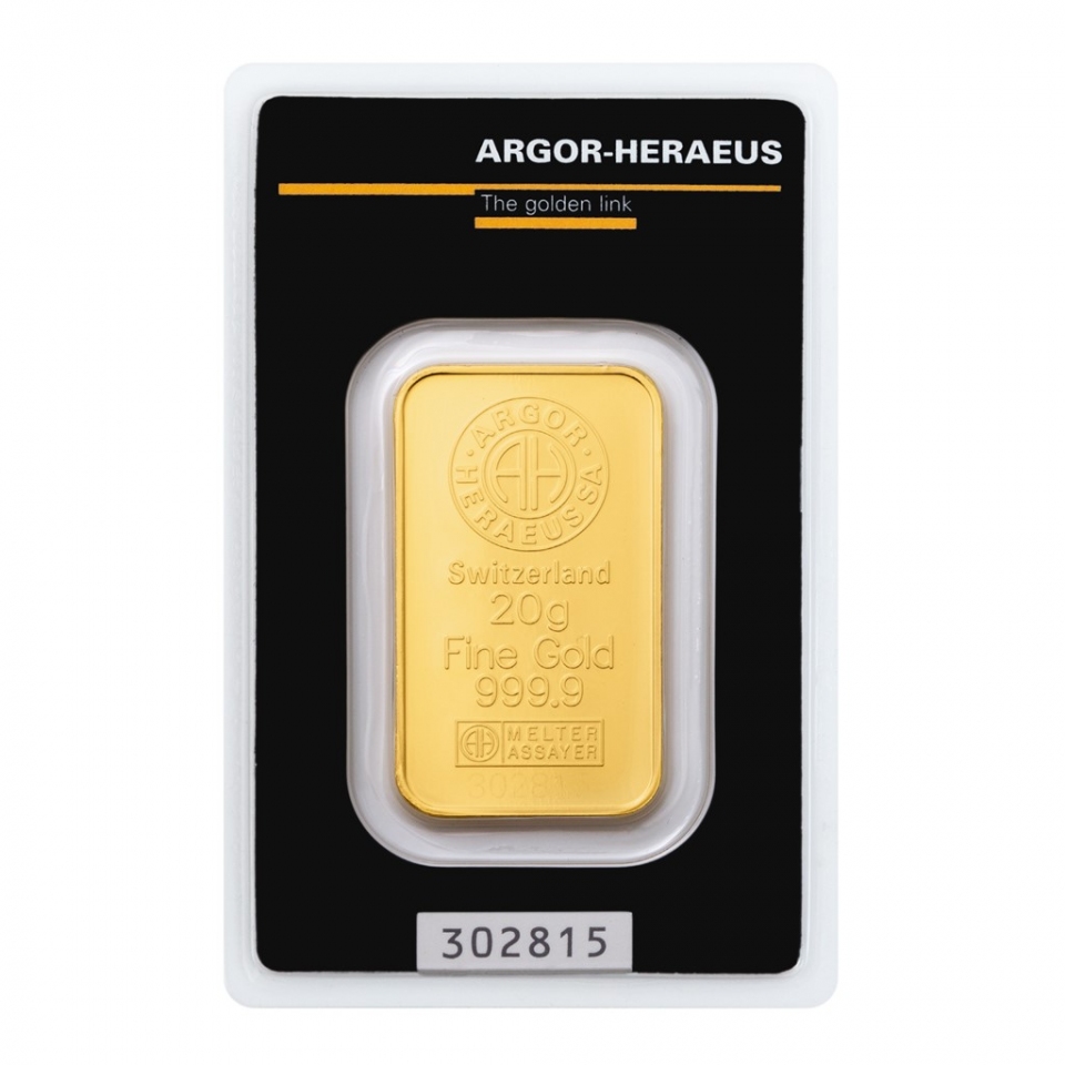 Argor-Heraeus zlatý slitek 20 g Argor-Heraeus zlatý slitek 20 g